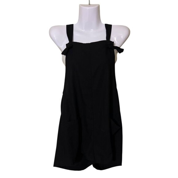 Pink Lily Linen Blend  Black Short Overalls Small Lagenlook Beachy - Picture 1 of 11